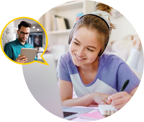 Teacher talking with a student through video chat